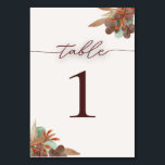 Modern Fall Foliage Autumn Wedding Table Numbers<br><div class="desc">Modern Fall Foliage Autumn Wedding Table Numbers bring a touch of elegance to your wedding reception with these beautifully designed table numbers. Featuring rich autumn botanicals in rich rust/copper, soft brown, and earthy green tones. This design pairs classic serif numerals with graceful script for a romantic yet refined look. Perfect...</div>