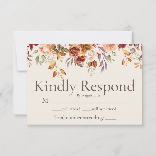 Modern Fall Foliage Floral Ivory Wedding RSVP Card