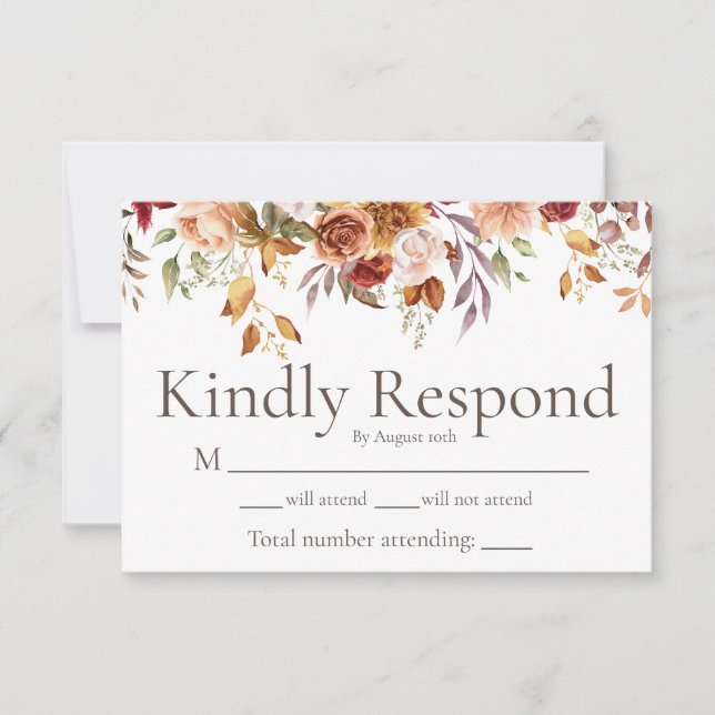 Modern Fall Foliage Floral Wedding RSVP Card (Front)