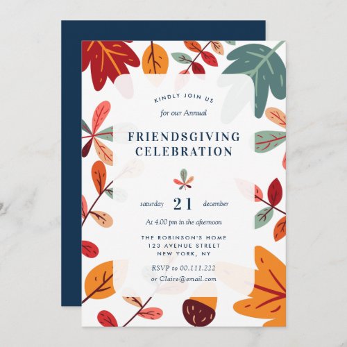 Modern fall foliage friendsgiving celebration invitation