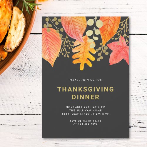 Modern Fall Foliage Thanksgiving Dinner Invitation