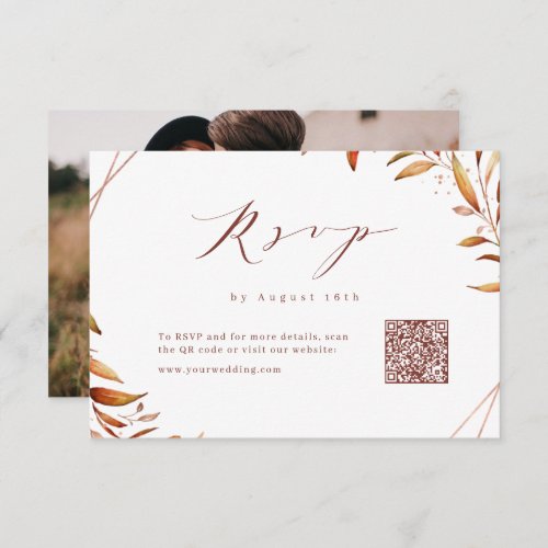 Modern Fall Geometric Rustic Wedding QR code  RSVP Card