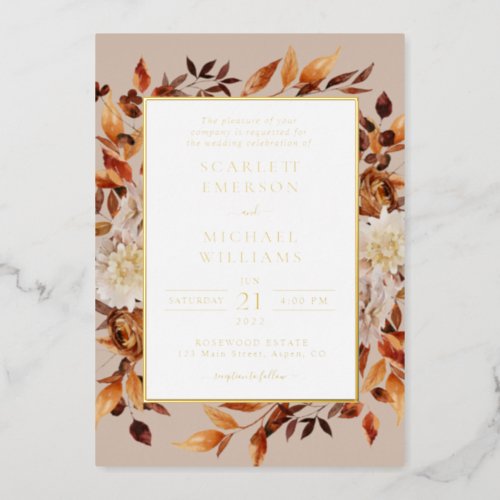Modern Fall Gold Wedding Foil Invitation