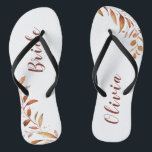 Modern Fall Greenery Geometric Personalized bride Flip Flops<br><div class="desc">Rustic watercolor fall botanical foliage greenery design,  with personalized name,  simple and elegant,  great personalized gifts for bride
See all the matching pieces in collection</div>