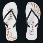 Modern Fall Greenery Geometric Personalized bride Flip Flops<br><div class="desc">Rustic watercolor fall botanical foliage greenery design,  with personalized name,  simple and elegant,  great personalized gifts for bride
See all the matching pieces in collection</div>