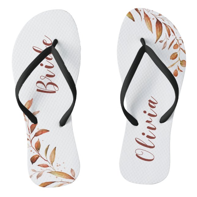 Modern Fall Greenery Geometric Personalized bride Flip Flops (Footbed)