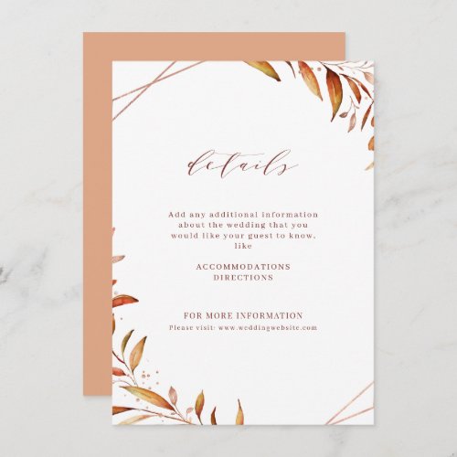 Modern Fall Greenery Geometric Rustic Wedding Enclosure Card