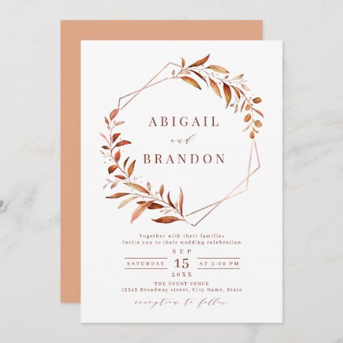 Modern Fall Greenery Geometric Rustic Wedding Invi Invitation