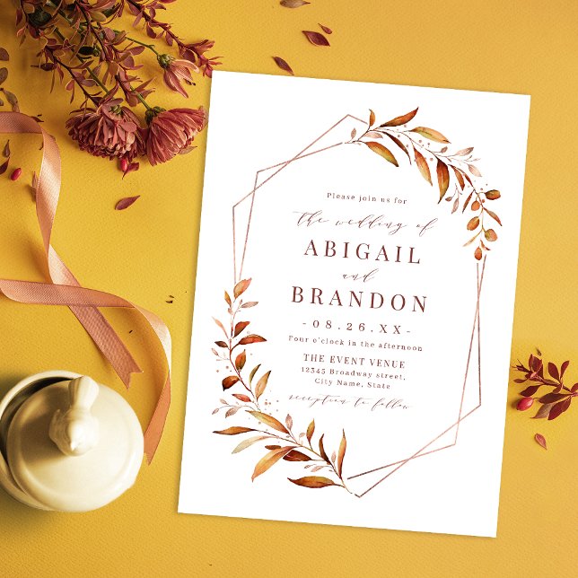 Modern Fall Greenery Geometric Rustic Wedding Invi Invitation (Creator Uploaded)