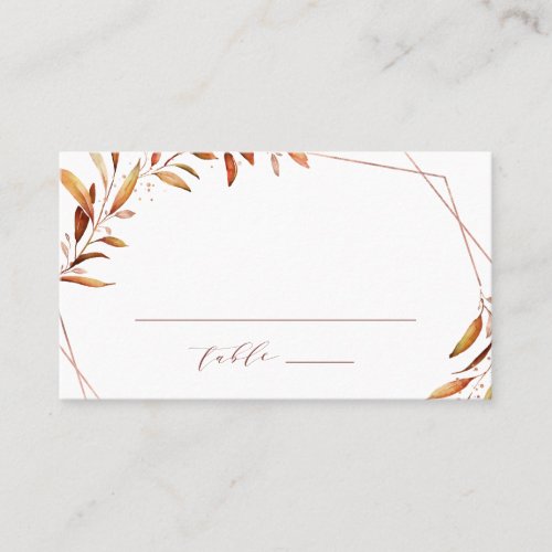 Modern Fall Greenery Geometric Rustic Wedding Place Card