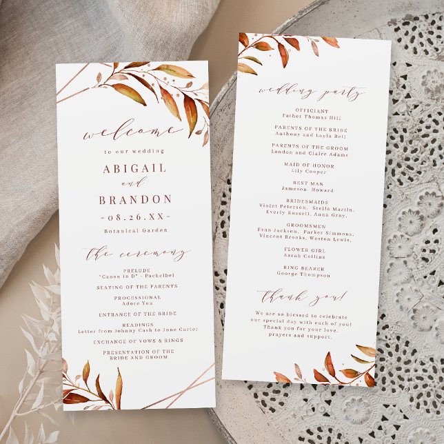 Modern Fall Greenery Geometric Rustic Wedding Program (Modern Fall Greenery Geometric Rustic Wedding Program)