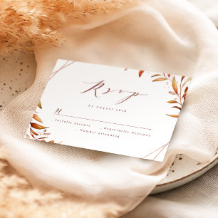 Modern Fall Greenery Geometric Rustic Wedding RSVP Card
