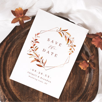 Modern Fall Greenery Geometric Rustic Wedding Save The Date by AvaPaperie at Zazzle