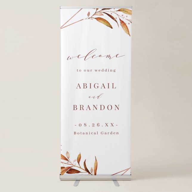 Modern Fall Greenery Geometric Rustic Wedding Sign (Front)