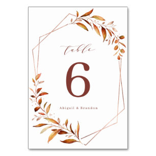 Modern Fall Greenery Geometric Rustic Wedding Table Number