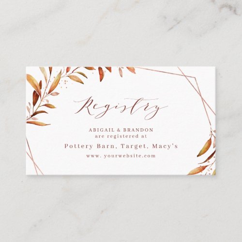 Modern Fall Greenery Rustic bridal Registry card