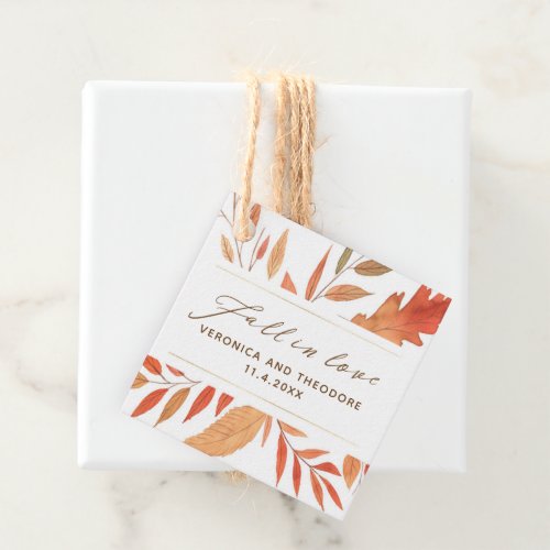 Modern Fall In Love Autumn Leaves Wedding Favor Tags