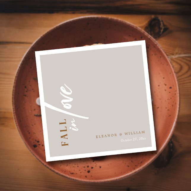 Modern Fall In Love Minimalist Autumn Wedding Napkins (Whispers of Fall Modern Script Typography Wedding Napkins)