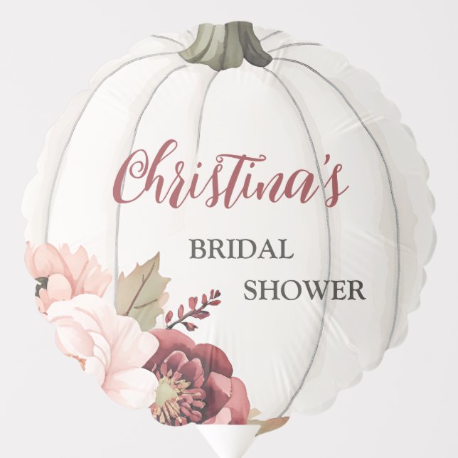 Modern Fall in Love Pumpkin Floral Bridal Shower Balloon (Front)
