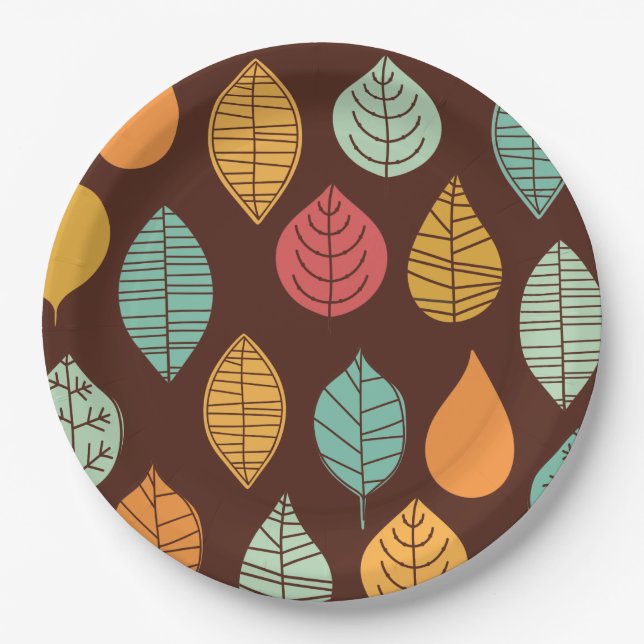 Modern Fall Leaf Pattern Paper Plates (Front)
