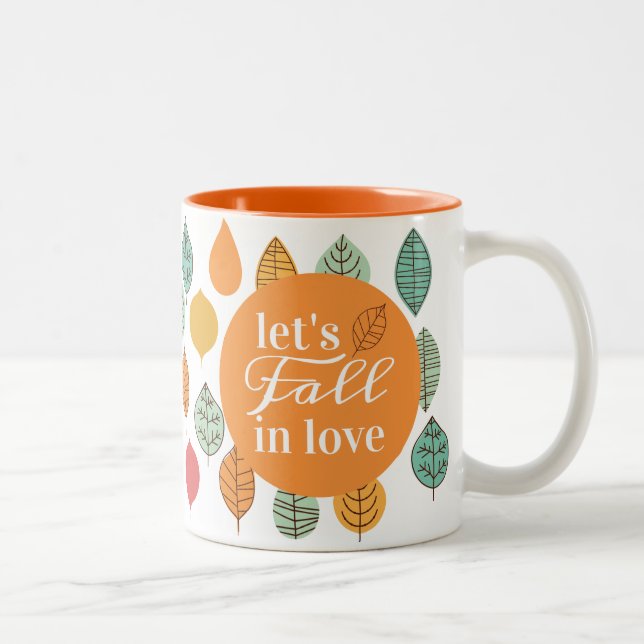 Modern Fall Leaf Pattern Two-Tone Coffee Mug (Right)