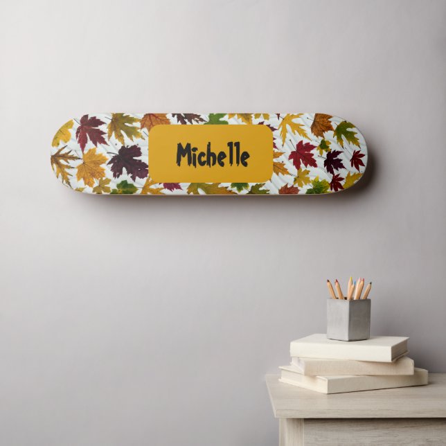 Modern Fall Leave Personalized Name  Skateboard (Wall Art (Horz))
