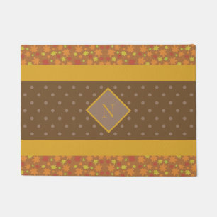 Modern Fall Leaves Monogram Brown Polka Dot Doormat