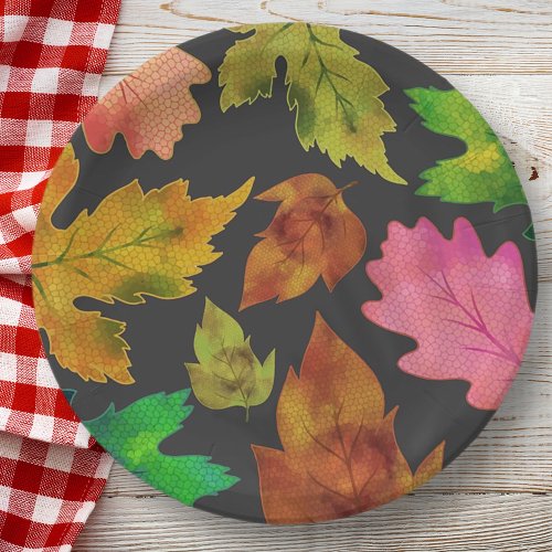 Modern Fall Leaves Pattern  Thanksgiving Paper Plates