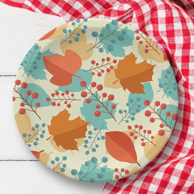 Modern Fall Leaves Pattern | Thanksgiving Paper Plates (Creator Uploaded)