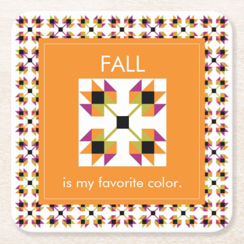 Modern Fall Leaves Quilt Pattern Square Paper Coaster