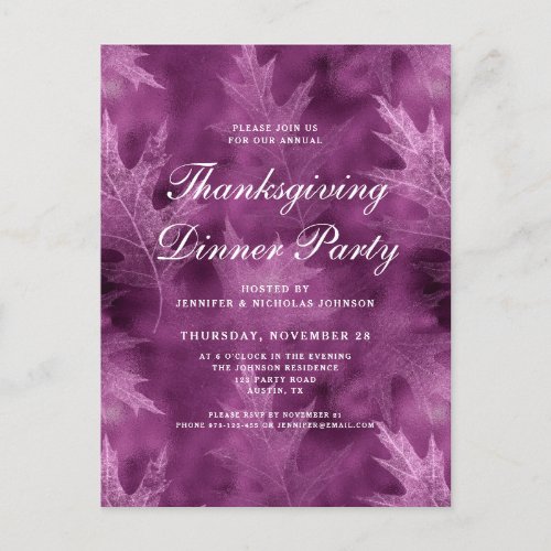 Modern Fall Leaves Thanksgiving Dinner Party Invitation Postcard