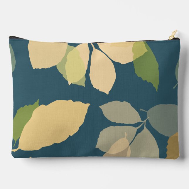 Modern Fall Leaves with Teal Background Accessory Pouch (Back)