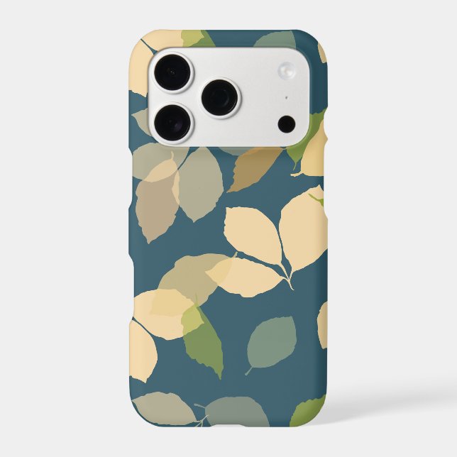 Modern Fall Leaves with Teal Background iPhone Case (Back)