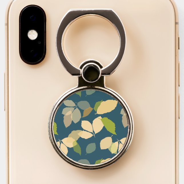 Modern Fall Leaves with Teal Background Phone Ring Stand (Close Up)