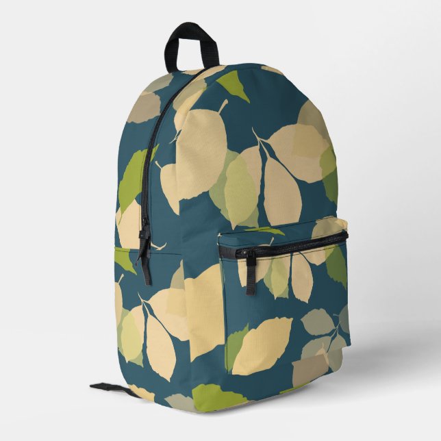 Modern Fall Leaves with Teal Background Printed Backpack (Back Corner Left)