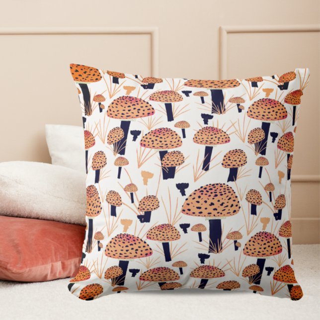 Modern Fall Mushroom Pattern Drawing Orange Fall  Throw Pillow (Creator Uploaded)