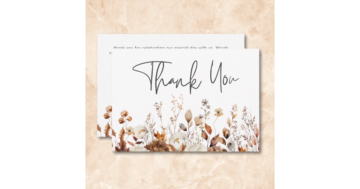 Modern Fall Neutral Floral Frame Wedding Thank You Card | Zazzle
