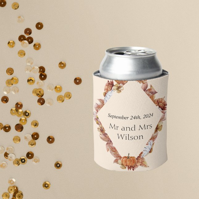 Modern Fall Orange BOHO Wedding Can Cooler (Creator Uploaded)