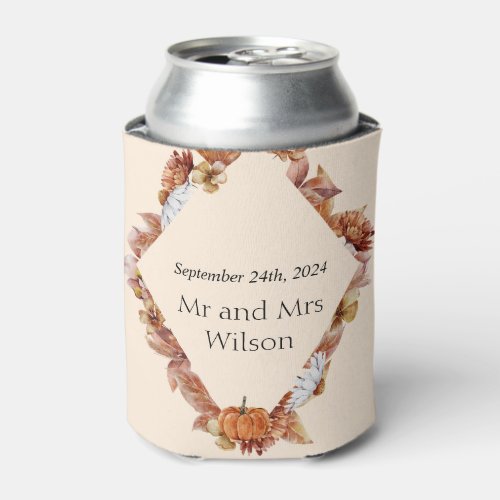 Modern Fall Orange BOHO Wedding Can Cooler