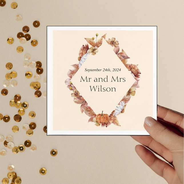 Modern Fall Orange BOHO Wedding Dinner Cocktail Napkins (Creator Uploaded)