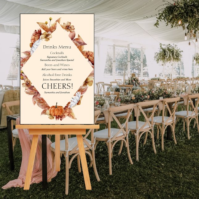 Modern Fall Orange BOHO Wedding Drinks Menu Sign (Creator Uploaded)