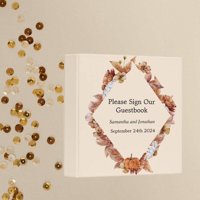 Modern Fall Orange BOHO Wedding Guest Book 3 Ring Binder (Creator Uploaded)