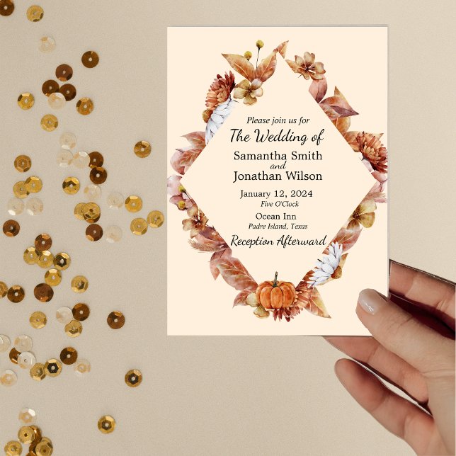 Modern Fall Orange BOHO Wedding Invitation (Creator Uploaded)