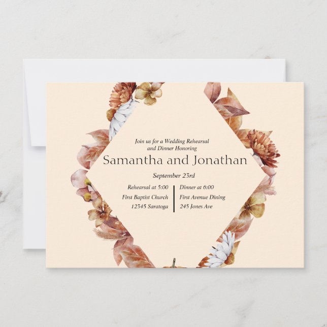 Modern Fall Orange BOHO Wedding Rehearsal Dinner Invitation (Front)