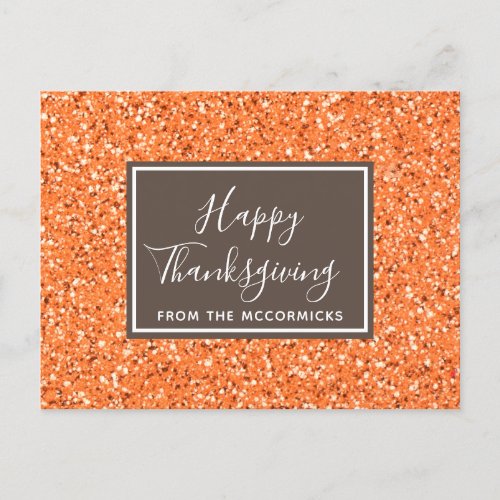 Modern Fall Orange Glitter Happy Thanksgiving Holiday Postcard