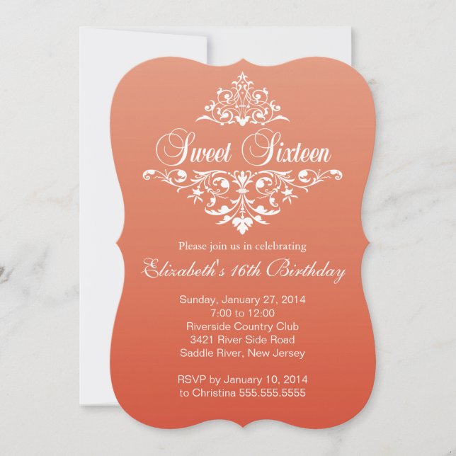 Modern Fall Orange Sweet Sixteen Birthday Party Invitation (Front)