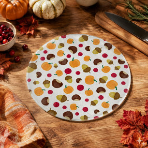 Modern Fall Pumpkin Berries Acorns Cutting Board