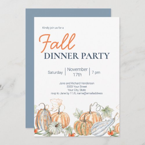 Modern Fall Pumpkin Dinner Party Invitation