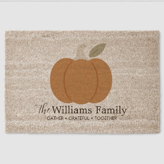 Modern Fall Pumpkin Family Name Thanksgiving Fiber Doormat