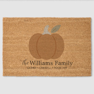 Modern Fall Pumpkin Family Name Thanksgiving Fiber Doormat